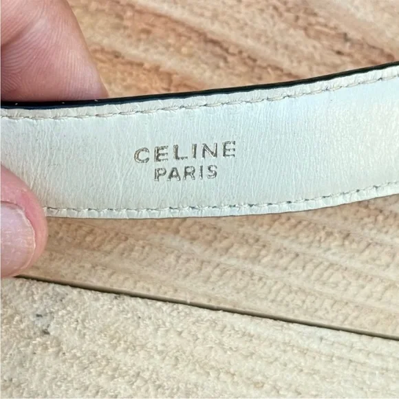 $500 CELINE Belt, Pink Leather, Gold-and-Silver Triomphe Buckle, Size 65 - Picture 2 of 9